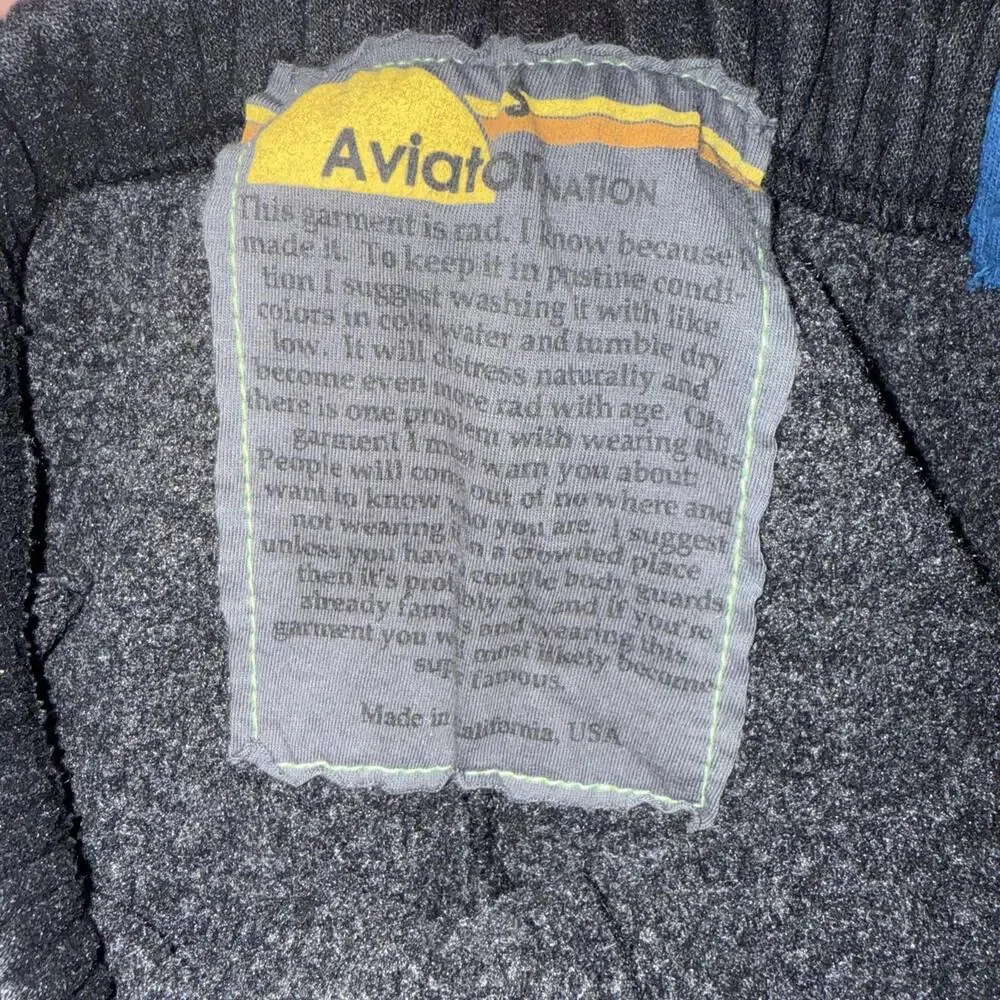 Aviator Nation Sweatpants Womens Small Black Rainbow 5-Stripe Fleece Jogger - Picture 5 of 9